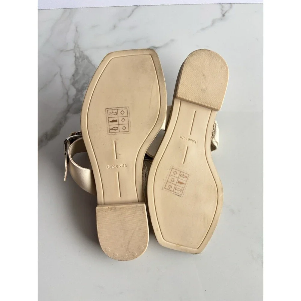 Dolce Vita Ilene Sandals Womens 8.5 Cream Off White Buckle Square Thong Slide